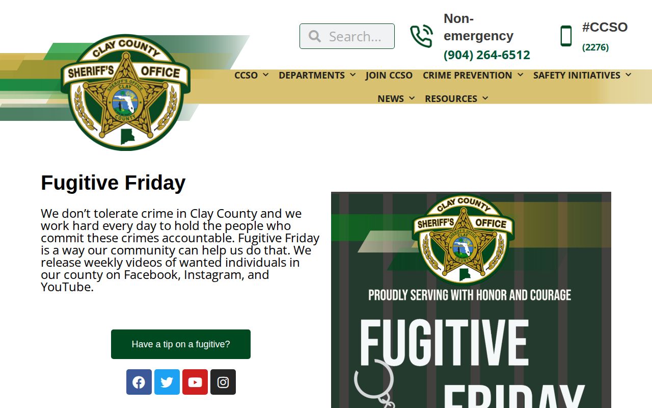 Clay County wanted person information and Fugitive Friday page