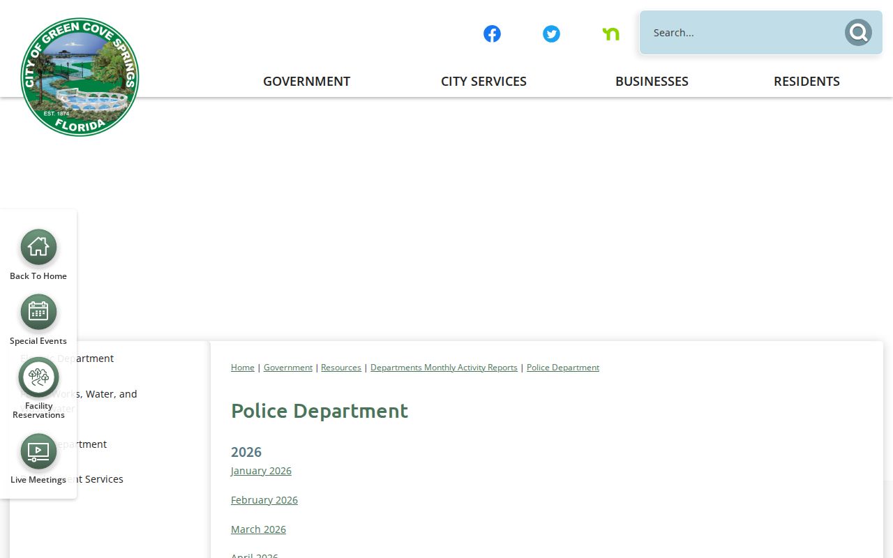 Green Cove Springs Police Department monthly activity report archive