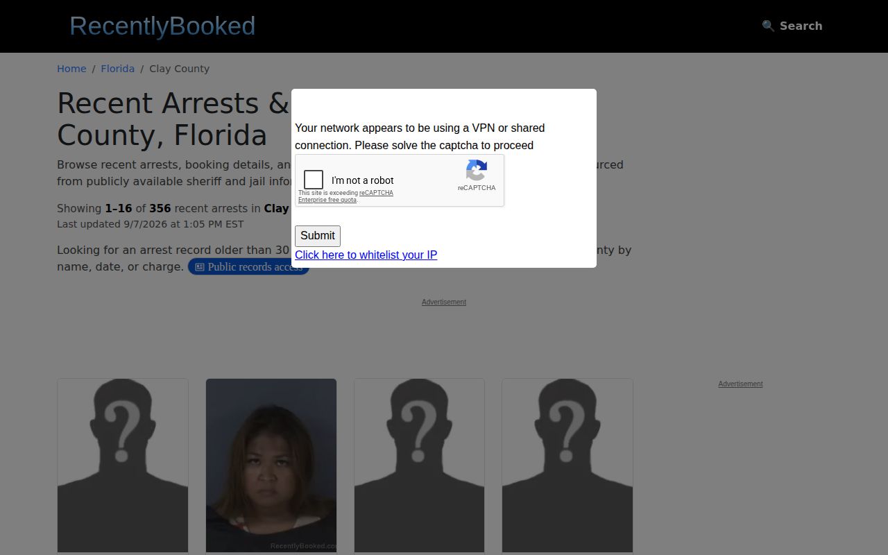 Unofficial Clay County multi-day arrest listing with rolling dates